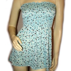 Vintage Y2K Trixxi Strapless Smocked Bandeau Tube Top S Polka Dots Made USA Blue